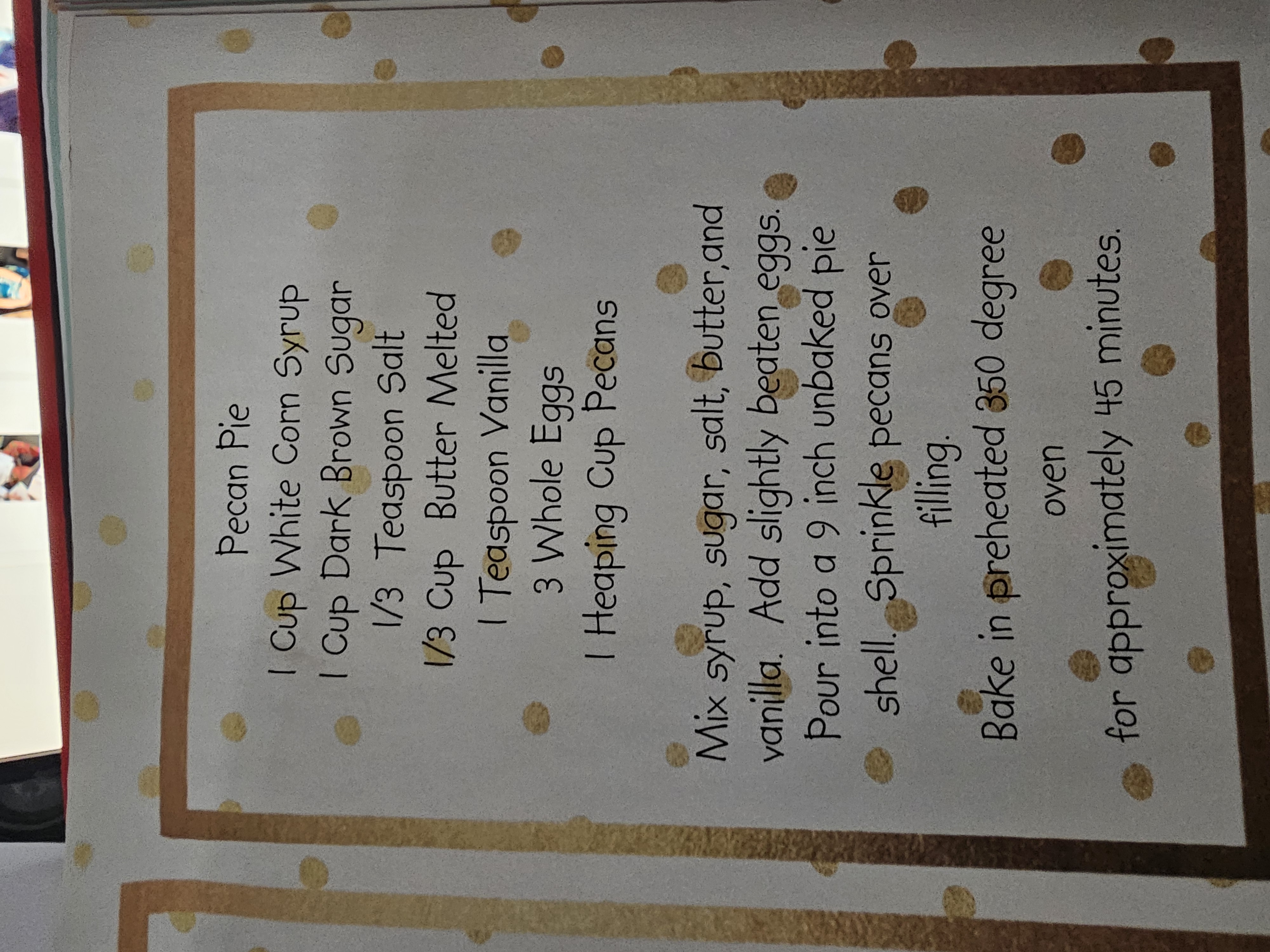 Pecan Pie recipe card